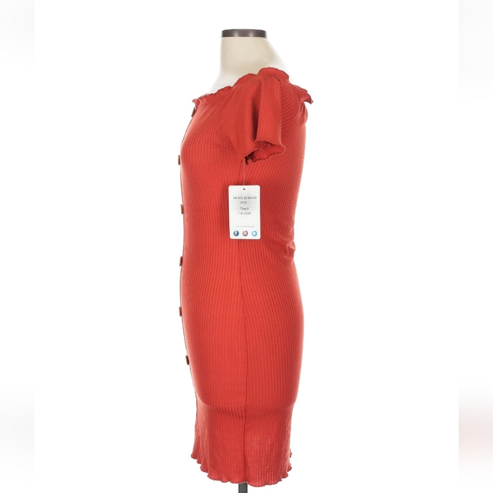 Full Circle Trends Ribbed Off Shoulder Button Front Bodycon Midi Dress Rust L - Picture 8 of 10